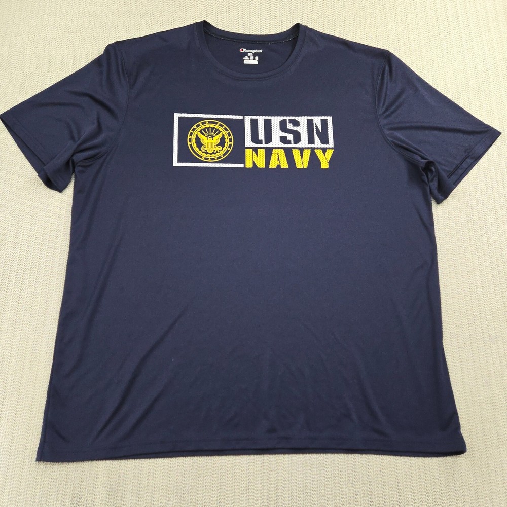 Champion US Navy Shirt Men 2XL XXL Blue Short Sleeve Graphic Performance Stretch