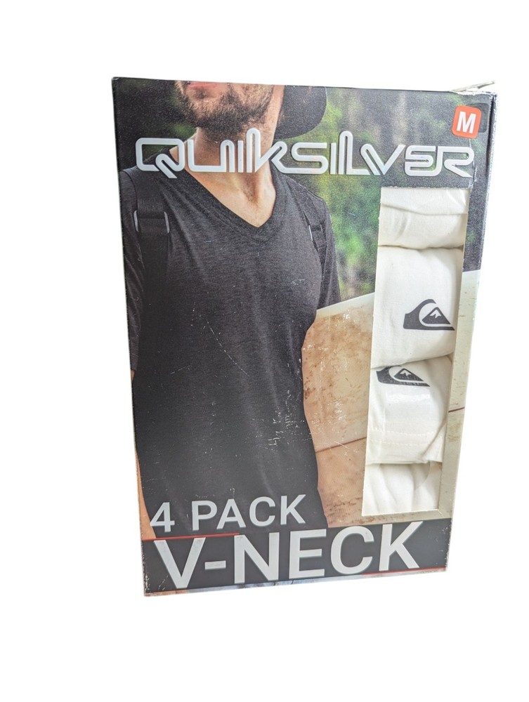 Quicksilver Men’s Size Medium 4 Pack Premium 100% Cotton V-Neck Tees Tag Free