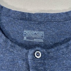 Patagonia Navy Blue Heathered Henley Long Sleeve Mens Medium 100% Organic Cotton