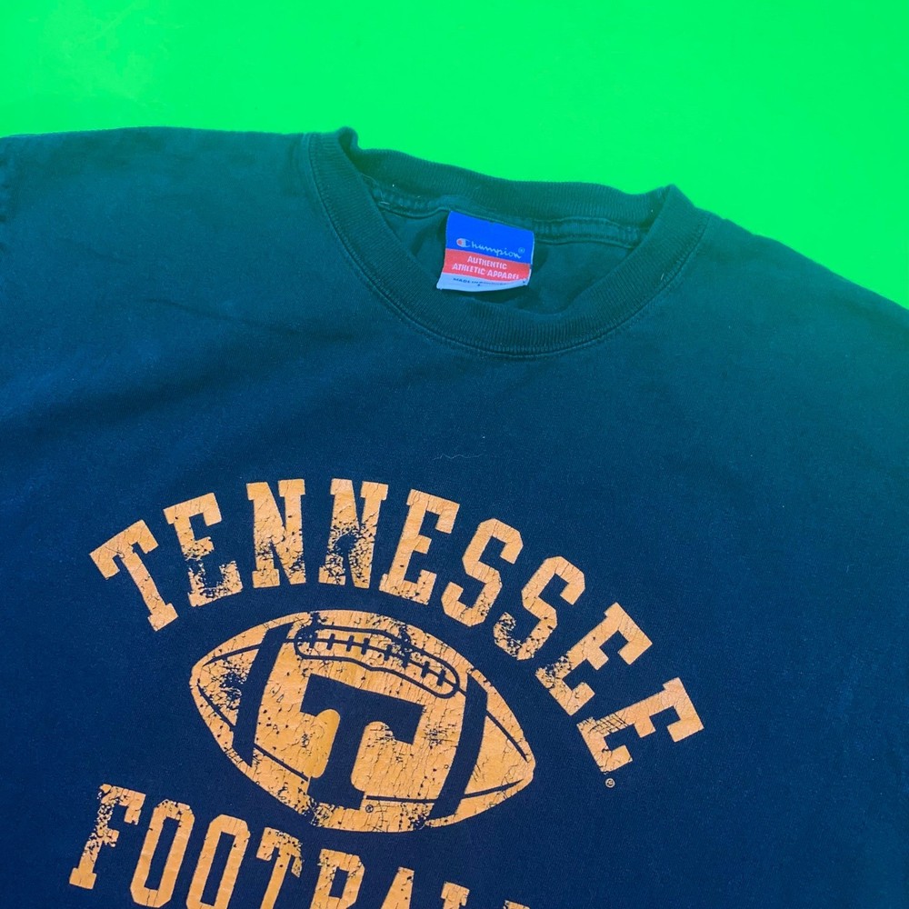 Champion Mens Tennessee Football T-Shirt Black Orange Graphic Tee Large