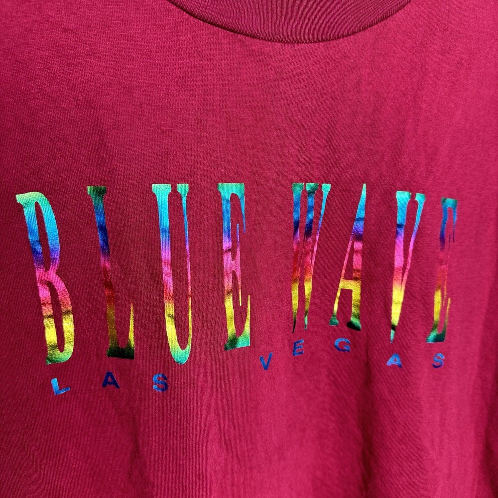 Vintage Blue Wave Las Vegas shirt XL maroon single stitch rainbow foil print tee