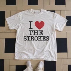 The Strokes Band T-Shirt White I Love The Strokes Heart Graphic Indie Rock Tee