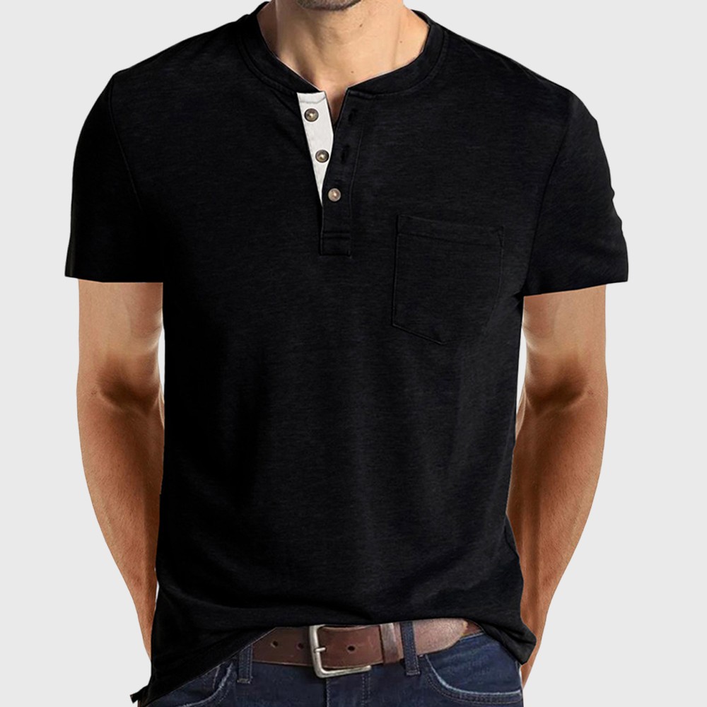 Mens Short Sleeve Henley T Shirt Tops Grandad Button Neck Casual Tee Shirts Tops