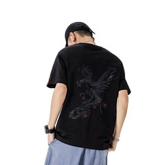 MFCT Japanese Streetwear Tee Cotton Phoenix Embroidered Graphic T-shirt for Men