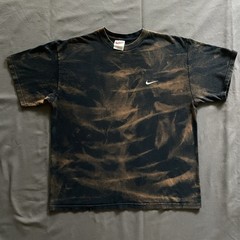 Vintage 1990s Nike T Shirt Mens Large Black Bleach Dye Swoosh Embroidered USA