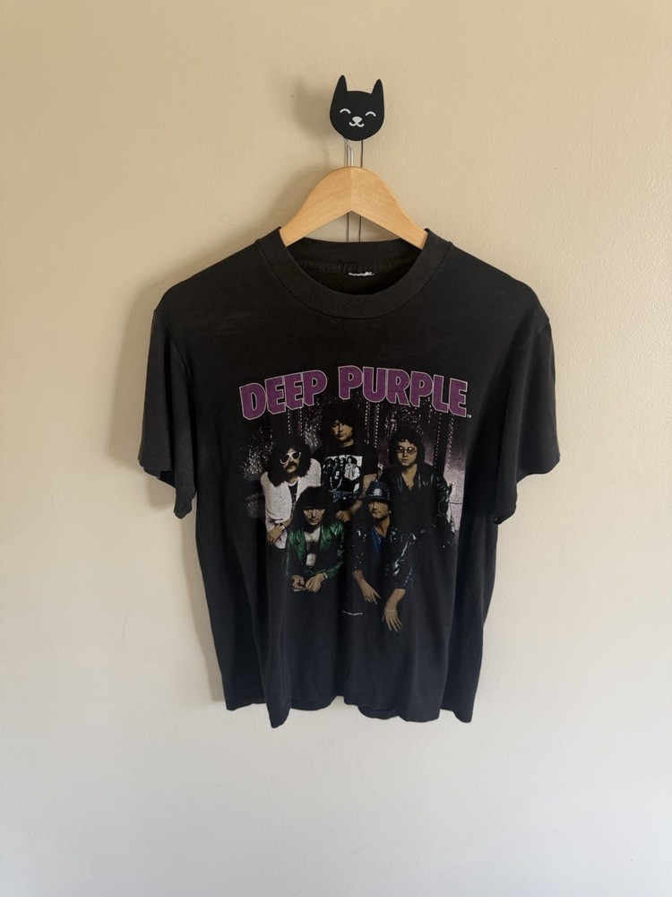 1987 Deep Purple The House Of Blue Light Tour 80s Faded Black Vintage T-Shirt Lg