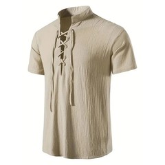 Men’s Retro Cotton Linen Shirt Stylish Pirate V-neck S-XXL Trendy Comfy Gift Tee