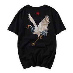 MFCT Japanese Streetwear Crane Embroidery Graphic Tees Men