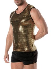 TOF Paris Glitter Tank Top, Designer, Disco, Gold Silver, Sleeveless, Reflective