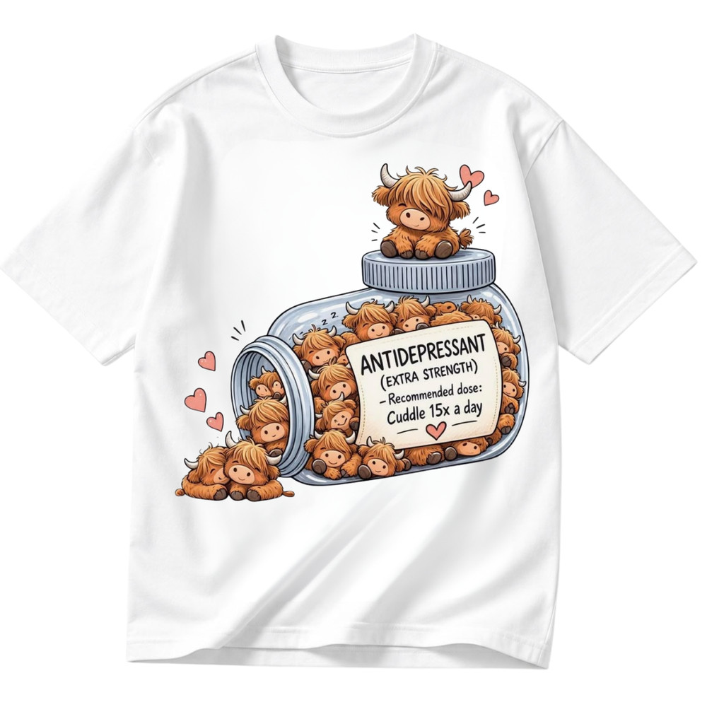 Highland Cow Antidepressant Shirt Cute Cow Cuddle Therapy Gift Tee S-5XL