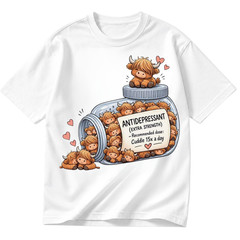 Highland Cow Antidepressant Shirt Cute Cow Cuddle Therapy Gift Tee S-5XL