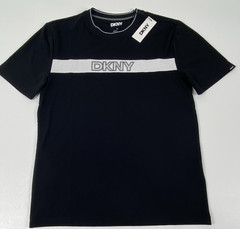 DKNY Sport Black/White Logo Stripe Crew Neck Short Sleeve T-Shirt Size S.