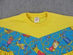 VINTAGE Cowboy Shirt Mens Extra Large Yellow Blue Jerzees Fringe Western Boots
