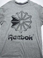 Reebok Spell Out Logo Sports Athletic Gray Short Sleeve Shirt Men’s Size Large