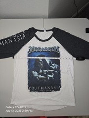 Megadeth Youthanasia Raglan Shirt Mens L White Gray 20th Anniversary Tour 2014