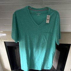 Express Men’s Solid Green V-Neck Short Sleeve T-Shirt Tee Size L/G Regular