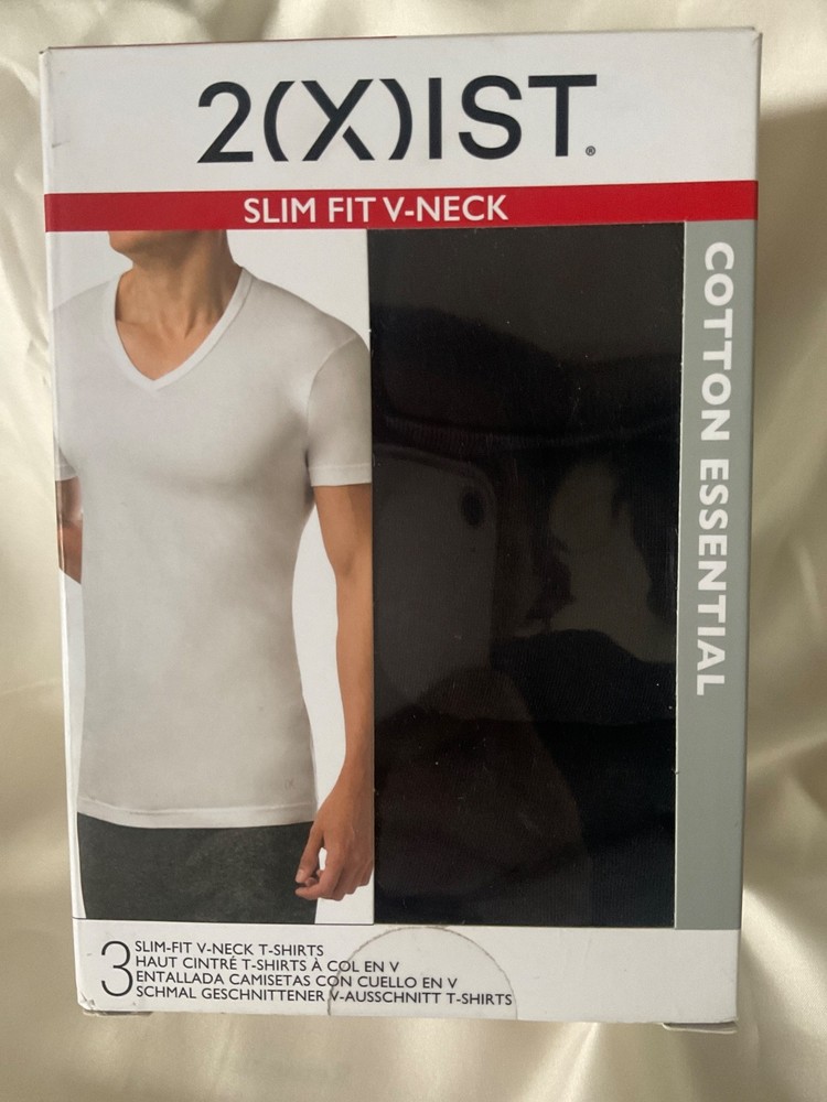 2(X)IST Essential 100% Cotton 3pcs Slim Fit V Neck T-Shirts Small Black New!