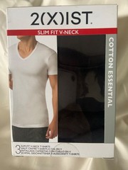 2(X)IST Essential 100% Cotton 3pcs Slim Fit V Neck T-Shirts Small Black New!