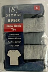 George Men’s Crew T-Shirts 6-Pack Tag Free Size (S) Small , BLACK/ GREY New