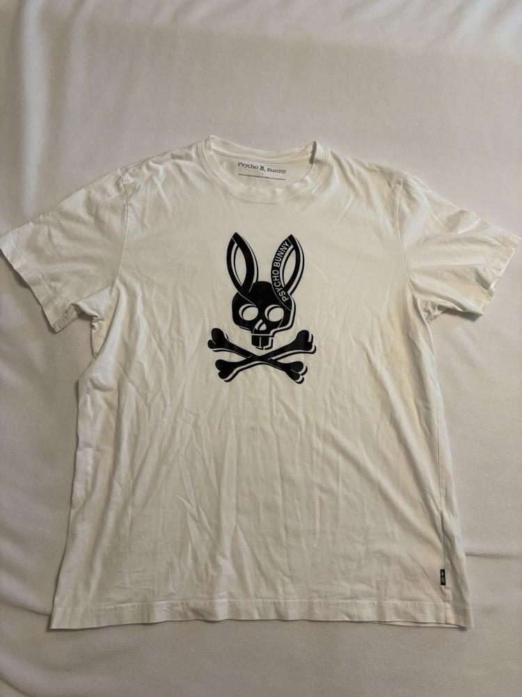 Psycho Bunny Men’s Sz 7 White Serge Embroidered Graphic Tee Shirt