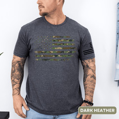 Camo American Flag T-Shirt with American Flag on Left Sleeve