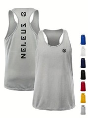 NELEUS ‘Dry Fit Logo Muscle’ Mesh Tank Top Men’s L Gym Workout Exercise Grey NWT