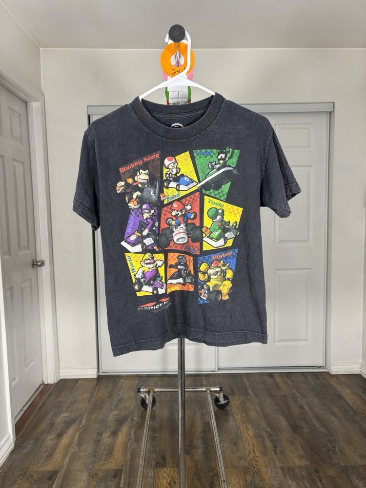 Nintendo Mario Kart Graphic Print Teens Black Crew Neck T-Shirt Size S