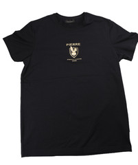Pierre Cardin T Shirt Size M Extra Slim Fit Black Logo Stretch Cotton Elastane