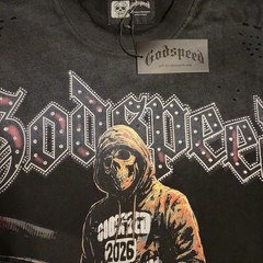 Godspeed NY Rhinestone Skull Tee Vintage Black Mens Medium NWT Y2K Oversized