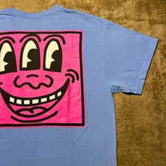Keith Haring Graphic T Shirt Mens L Blue Pink Three Eyed Face Pop Art Tee