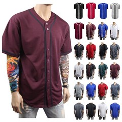 Mens Baseball Plain Jersey T-Shirt Button Sports Fashion Casual Shirt & Jacket