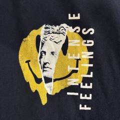 Intense Feelings Denim And Flower Graphic Tee Smiley Face Black Yellow NWT Large