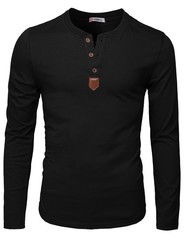 H2H Mens Long Sleeve Slim Fit Henley T-Shirt with Buttons Black US XL/Asia 2XL