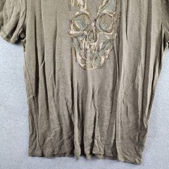 John Varvatos Linen Blend Chain Skull Tee Men’s XL Olive Leaf Crewneck Pullover