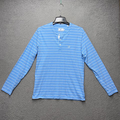 Southern Tide Henley Shirt Mens Medium Blue Striped Long Sleeve Stretch Casual