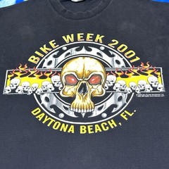 Vintage 2000s Bike Week Daytona Florida Flaming Skulls Faded Black T-Shirt Sz XL