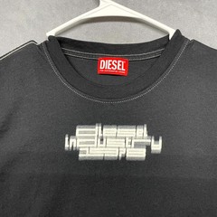 Diesel T Shirt Mens Black Spellout Graphic Cotton Side Slit Hemline Streetwear