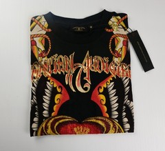 Christian Audigier Rhinestone Graphic T-Shirt Black Red Roses Wings Vintage NWT