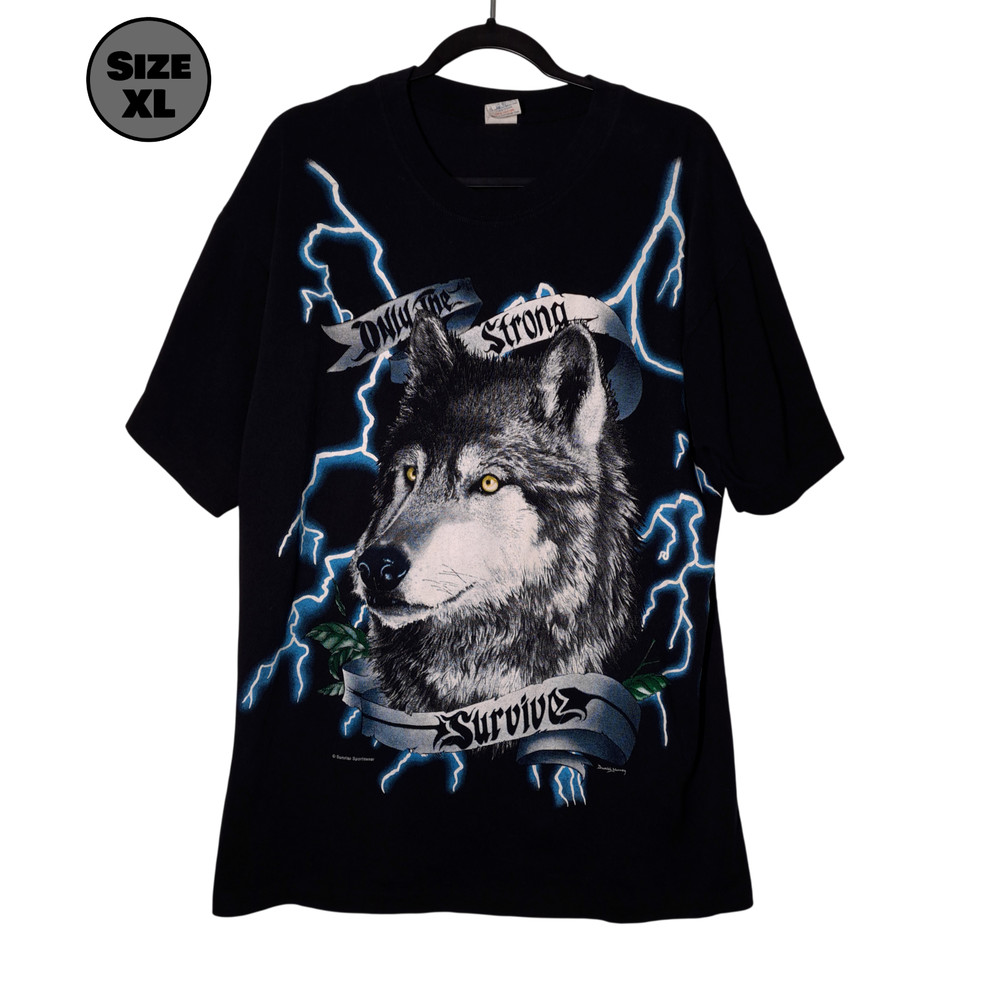 VINTAGE Wolf: Only The Strong Survive USED Shirt (XL, Single Stitch USA Thunder)