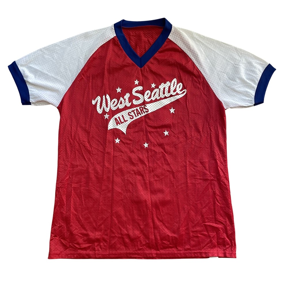 Vtg 80s West Seattle All Stars Mesh Raglan Baseball Jersey XL USA T Sports Red