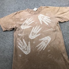 Vintage Primitives By Andrea Bragg Shirt Mens Large Beige Handprint Tribal Tee