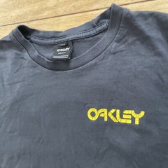 OAKLEY T Shirt Men M Black Orange Yellow Spellout Grunge Custom Sports Tee 38″