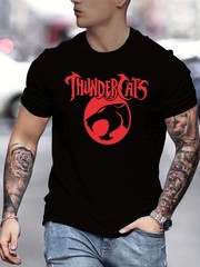 Men’s Plus Size Thundercats Graphic T-Shirt – Bold Red Text with Circular Pant