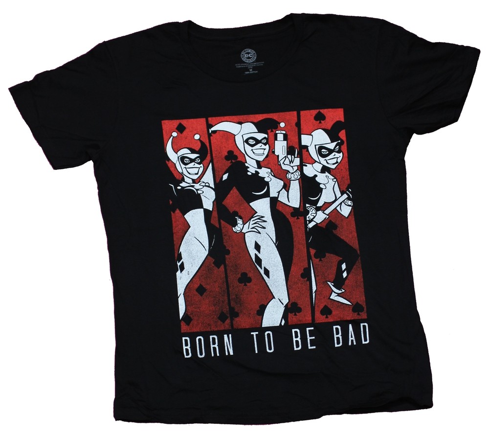 Harley Quinn Adult New T-Shirt – Born To Be Bad Triptic