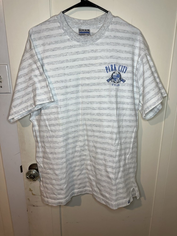 Vintage Made In USA Park City Utah Striped Shirt Size Large Gear For Sports