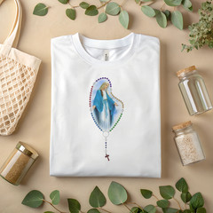 Virgin Mary Rosary T-Shirt Catholic Christian Faith Religious Tee A14