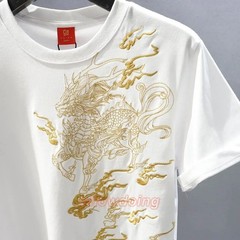 Men’s Luxury Golden Dragon Embroidery T-Shirt Casual Fashion Slim Fit Tee Top
