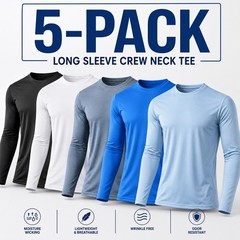 5-Pack Men’s Moisture Wicking Long Sleeve Peformance Athletic Tee T-Shirt S-2XL