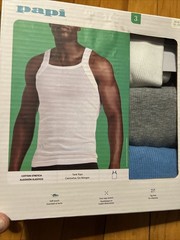 3 PACK PAPI COTTON STRETCH W/GRAY/BLUE TANK TOPS SOFT TOUCH TAG FREE SZ M(38-40)