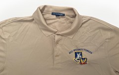 Vintage USAF ACC Security Forces Dual-Shield Polo Style T Shirt Brown XL RN90836